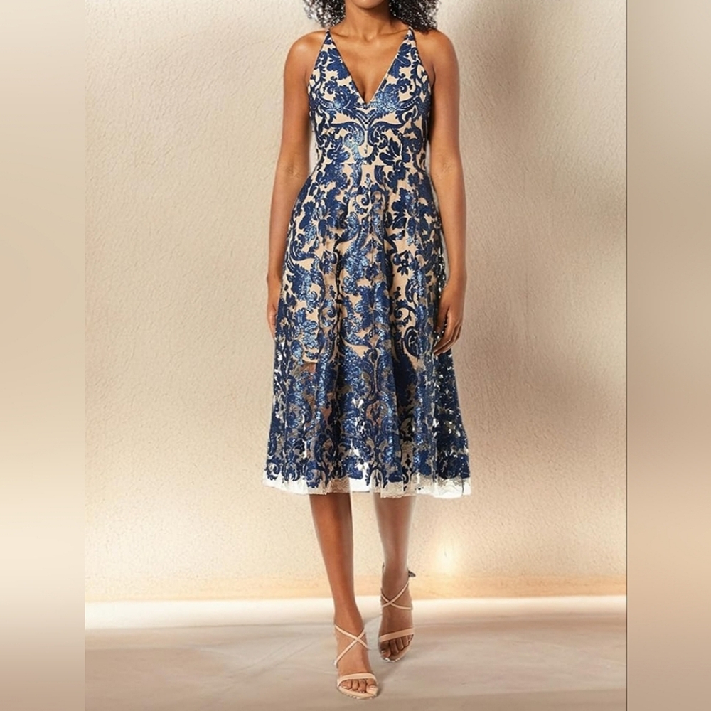 Dress the Population Sequin Nude Midi Dress